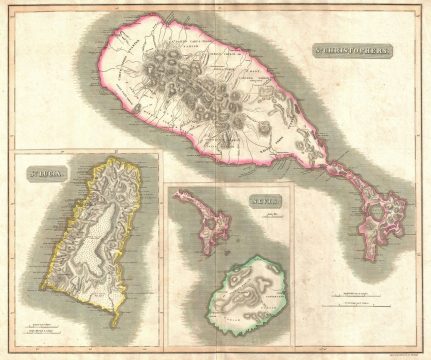 1814 Thomson Map of West Indies Islands: St. Christophers, St. Lucia, & Nevis