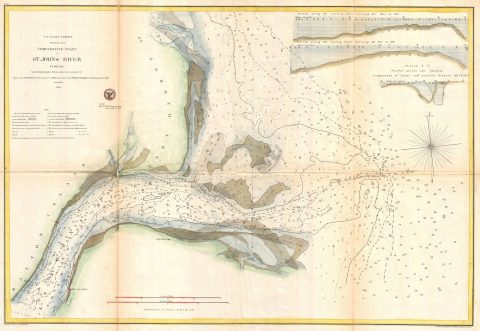 1857 U.S. Coast Survey Map or Chart of the Mouth of St. Johns River, Florida