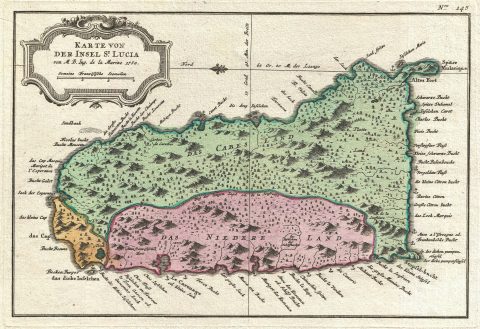 1758 Bellin Map of the Island of St. Lucia
