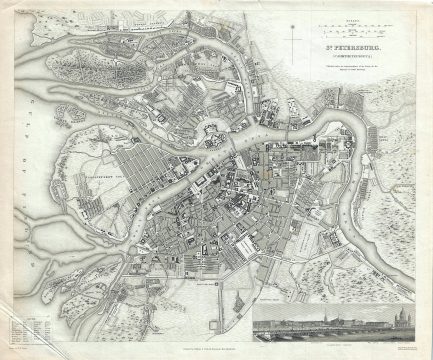1834 S.D.U.K. Subscriber's Edition Map or Plan of St. Petersburg, Russia