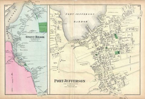 1873 Beers Map of Stony Brook and Port Jefferson, Long Island, New York