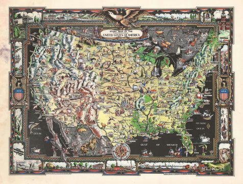 1939 Colortext Pictorial Story Map of the United States