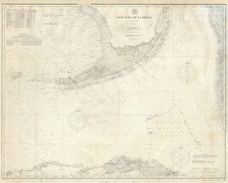 1908 U.S. Coast Survey Map of South Florida, the Florida Keys, North Cuba, and the Great Bahama Bank