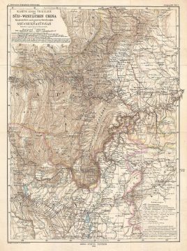 1883 Hassenstein Map of Sichuan and Yunnan Provinces, China
