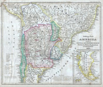 1850 Meyer Map Argentina, Chile, Bolivia, Uruguay and Paraguay