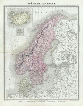 1874 Tardieu Map of Scandinavia (Sweden and Norway)