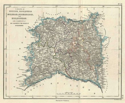 1854 Pharoah Map of the Gulbarga and Yadgir Districts of Karnataka, India