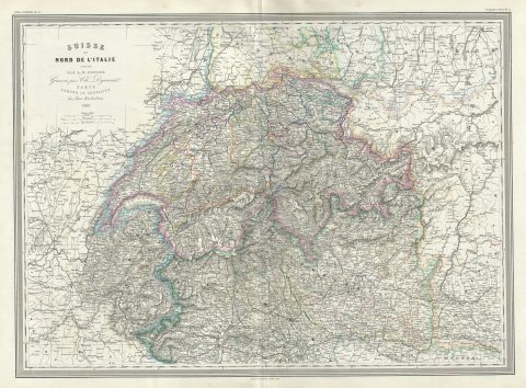 1861 Dufour Map of Switzerland and Northern Italy