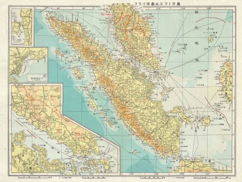 1943 Japanese World War II Era Map of Singapore, Malay and Sumatra, Indonesia