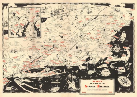 1935 Mullin Comical Pictorial Map of New England and its Theaters