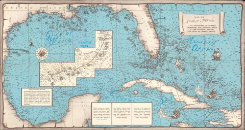 1950 Sunken Treasure Map of Florida, the Bahamas, and the Gulf of Mexico