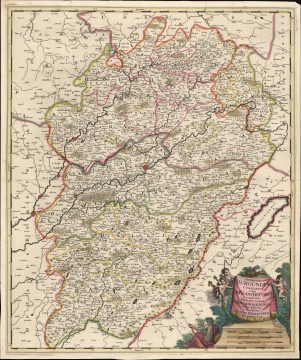 1702 Gerard Valk map of upper Burgundy, France (Burgundy Wine)