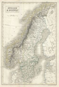 1844 Black Map of Sweden and Norway (Scandinavia)