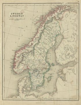 1845 Chambers Map of Sweden and Norway