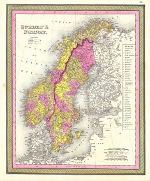 1850 Mitchell Map of Sweden and Norway