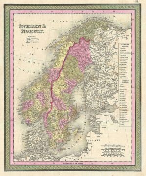 1849 Mitchell Map of Scandinavia (Sweden, Norway)
