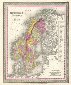 1854 Mitchell Map of Sweden and Norway