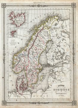 1852 Vuillemin Map of Scandinavia: Norway, Sweden and Denmark