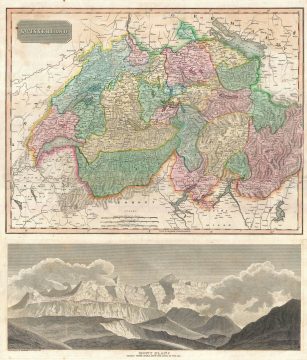1814 Thomson Map of Switzerland with View of Mont Blanc
