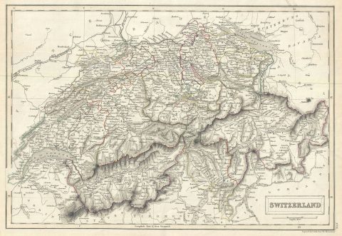 1844 Black Map of Switzerland