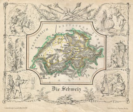 1846 Lowenberg Whimsical Map of Switzerland