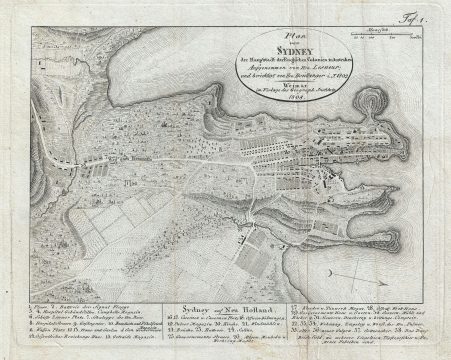 1808 Lesueur and Boullanger Map of Sydney, New South Wales, Australia