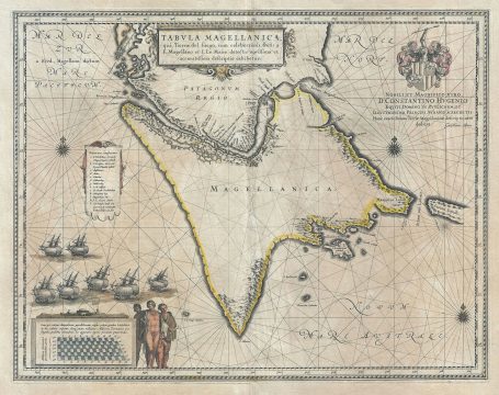 1635 Blaeu Map of Tierra del Fuego and the  Straits of Magellan, Chile, South America