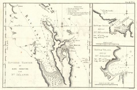 1774 Cook Nautical Map of New Zealand Harbors