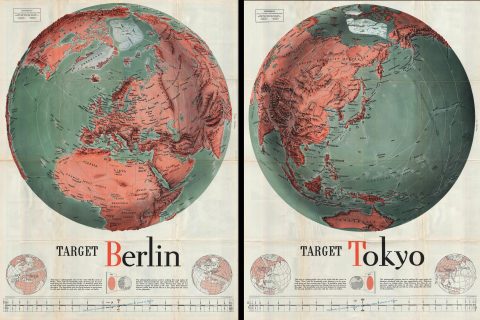 1943 F. E Manning World War II Propagana World Maps: Target Berlin and Target Tokyo