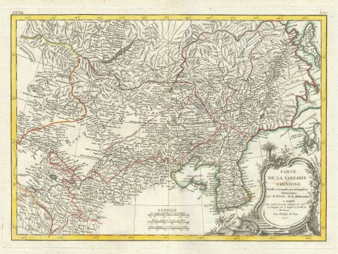 1771 Bonne Map of China, Mongolia, Manchuria and Korea (Corea)