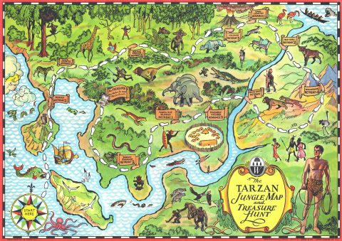 1933 Weston's Biscuits Fantasy Game Map of Tarzan's Jungle