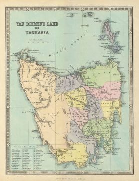 1857 Philip Map of Van Diemen's Land or Tasmania, Australia