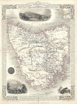 1851 Tallis and Rapkin Map of Van Diemen's Land or Tasmania