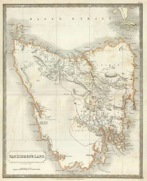 1835 Hall Map of Tasmania or Van Diemen's Land, Australia