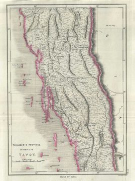 1854 Pharoah Map of the Tavoy District (Dawei) in Burma or Myanmar