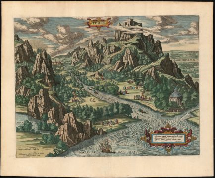 1603 Ortelius View of The Paradise of Tempe at the foot of Mount Olympus