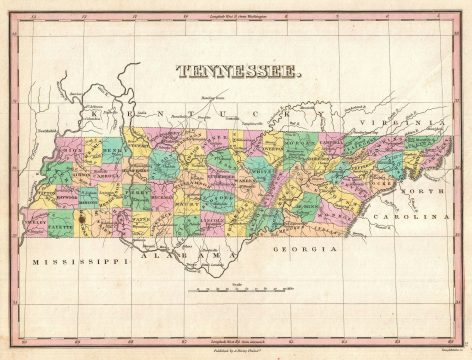 1827 Finley Map of Tennessee