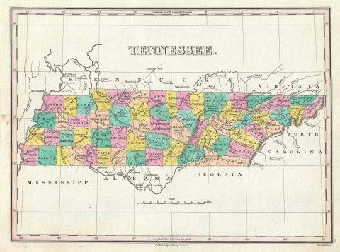 1828 Finley Map of Tennessee