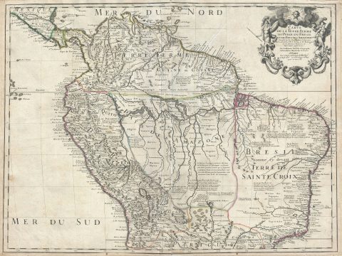 1703 Delisle Map of Northern South America (Brazil, Peru, Columbia, Venezuela)