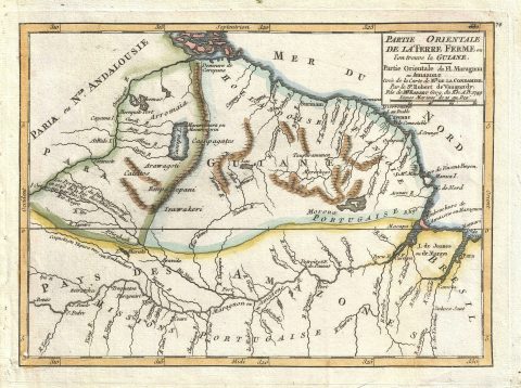 1749 Vaugondy Map of Guyana, Suriname, French Guiana, and Brazil