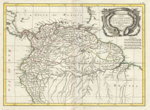 1771 Bonne Map of Tierra Firma (Colombia, Venezuela, Guyana, Brazil)