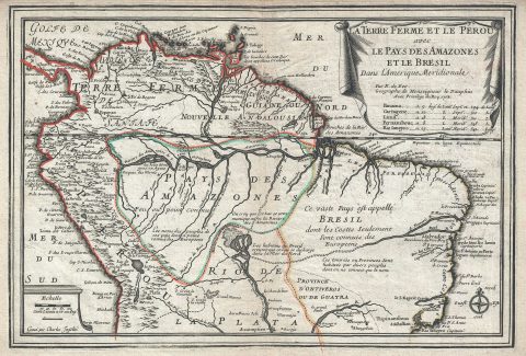 1702 De Fer Map of Northern South America (Brazil, Peru, Columbia, Venezuela)