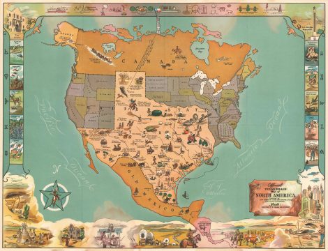 1948 Randolph and Storm Pictorial Map of Texas Dominating North America