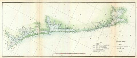 1860 U.S. Coast survey Map of the Texas Coast from Corpus Christi to Galveston