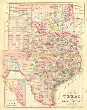 1881 Bradley Map of Texas and Indian Territory (Oklahoma)