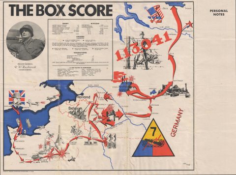 1945 Lerman Pictorial Map of Europe, the 7th Armored Division during WWII