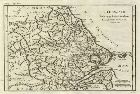 1788 Bocage Map of Thessaly, Ancient Greece ( the home of Achilles)