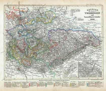 1849 Meyer Map of Thuringia (The Thuringian States), Germany
