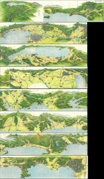 1930s Japanese Panoramic Map of Tokaido, Japan (showing Mt. Fuji and Tokyo)