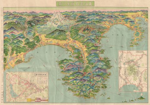 1926 Taisho 15 Japanese Panorama Map of Tokaido, Japan (with Mt. Fuji)